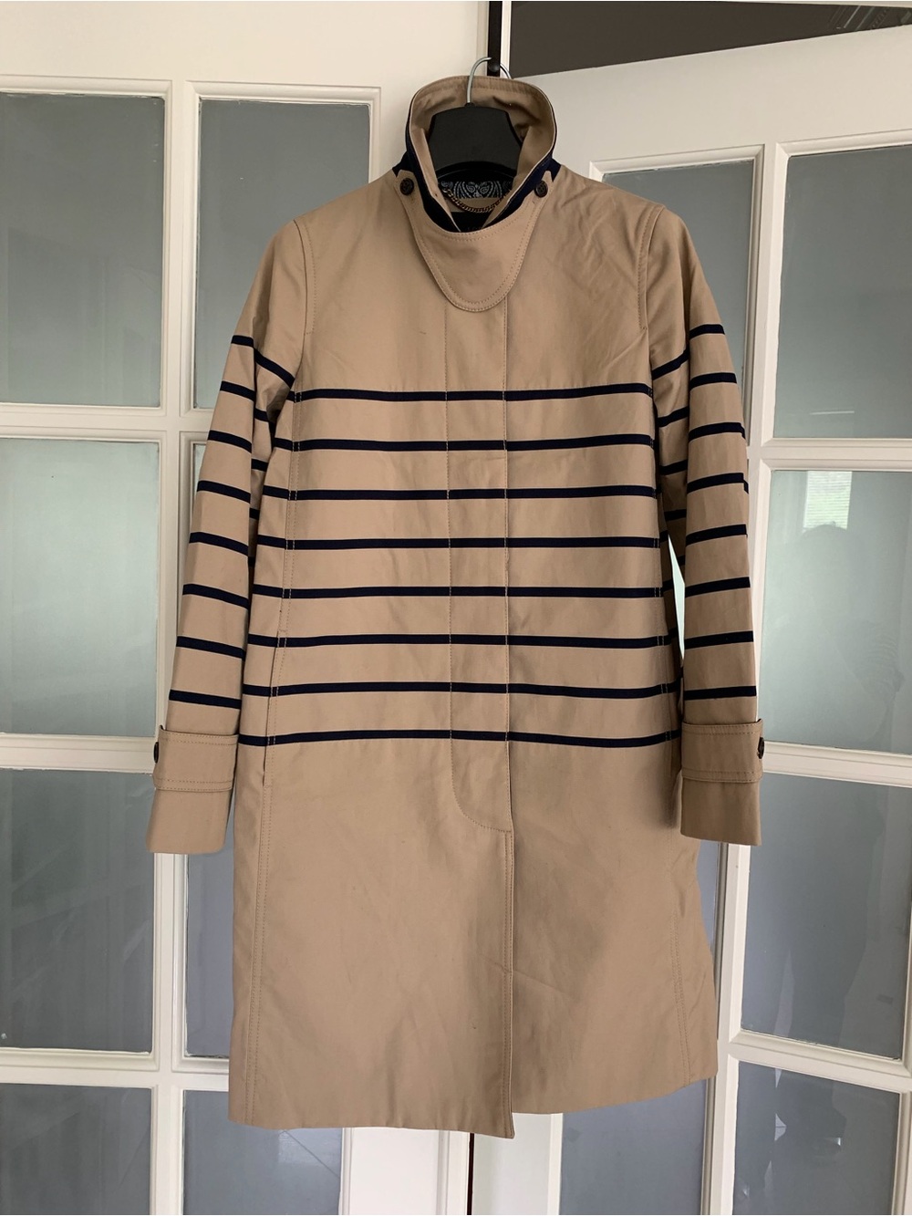 JCrew Striped Cotton Trench, 0, Tan - Picture 3 of 16